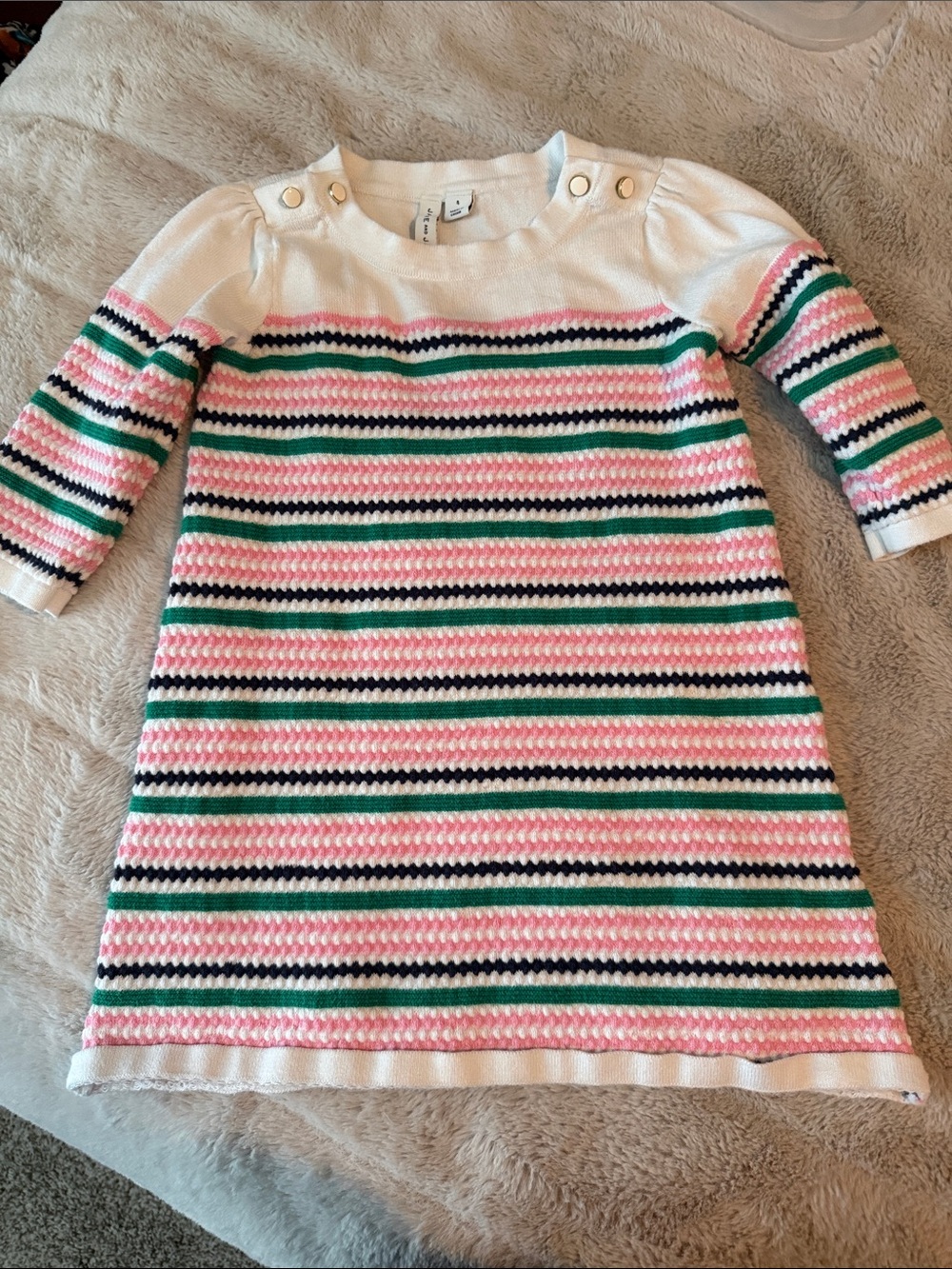Janie & Jack Striped Knit Dress with Pink, Green & Navy, Girls/Toddlers size 4
